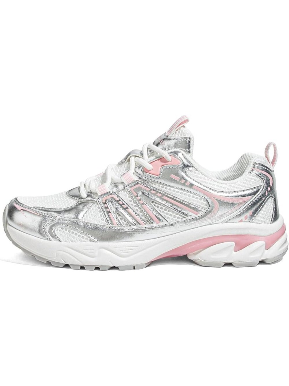 Women's Silver/Pink Chunky Fashion Sneakers Breathable Running Walking Gym Shoes